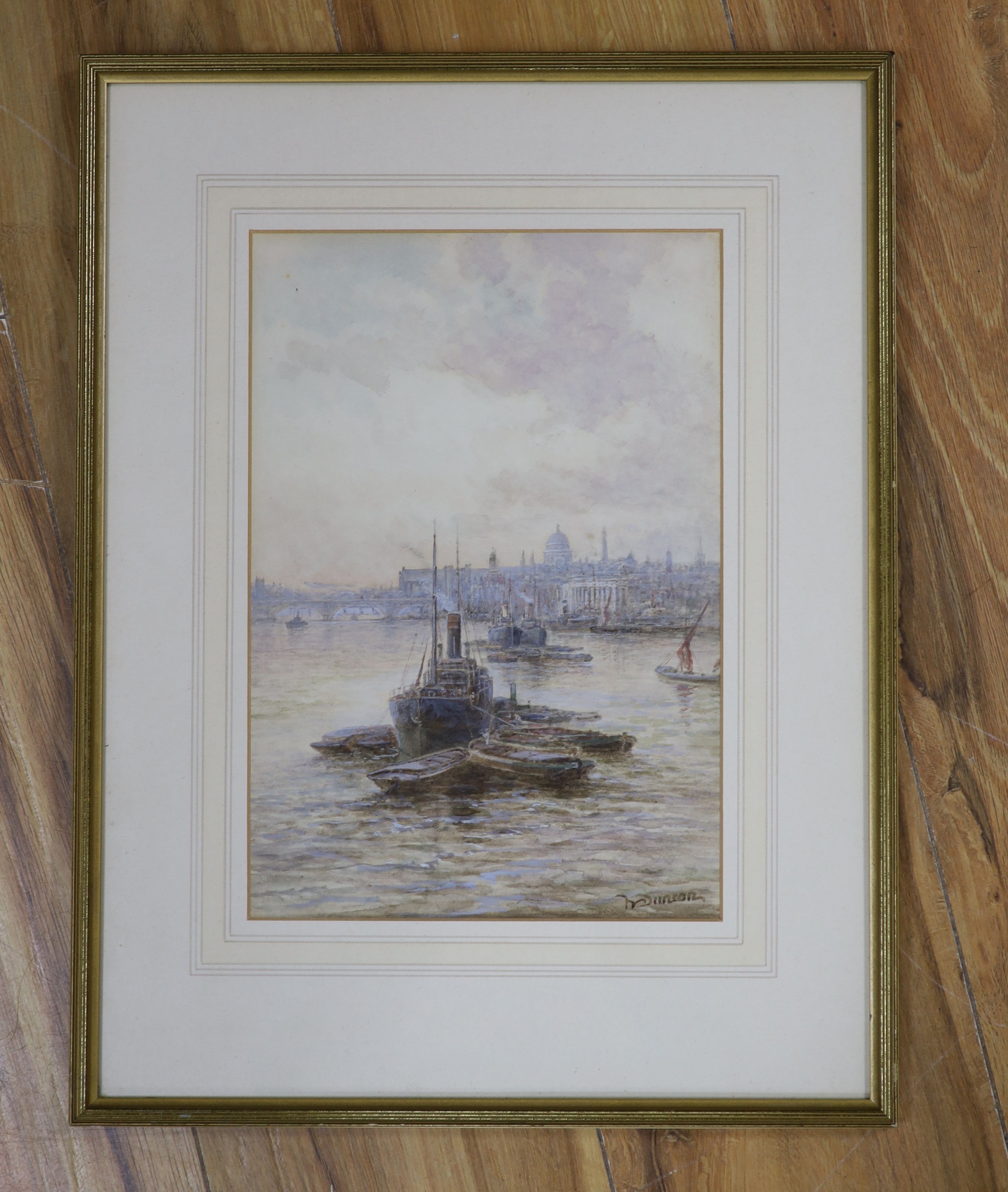 Walter Duncan, A.R.W.S., (1848-1932), watercolour, Steamships on the Thames, London, signed, 28 x 19cm